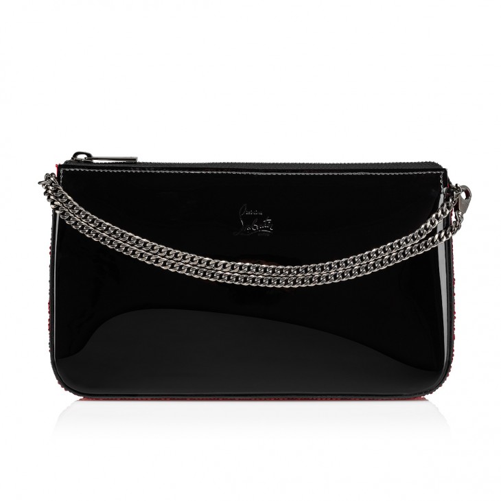Loubila Pouch - Pouch - Patent calf and strass - Black - Christian Louboutin
