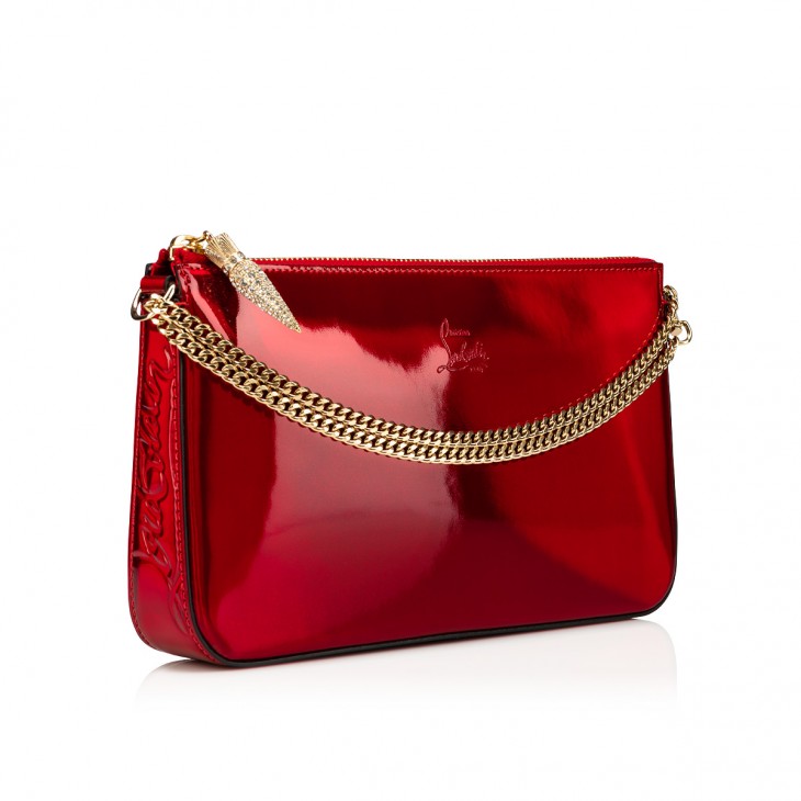 Red patent leather handbag