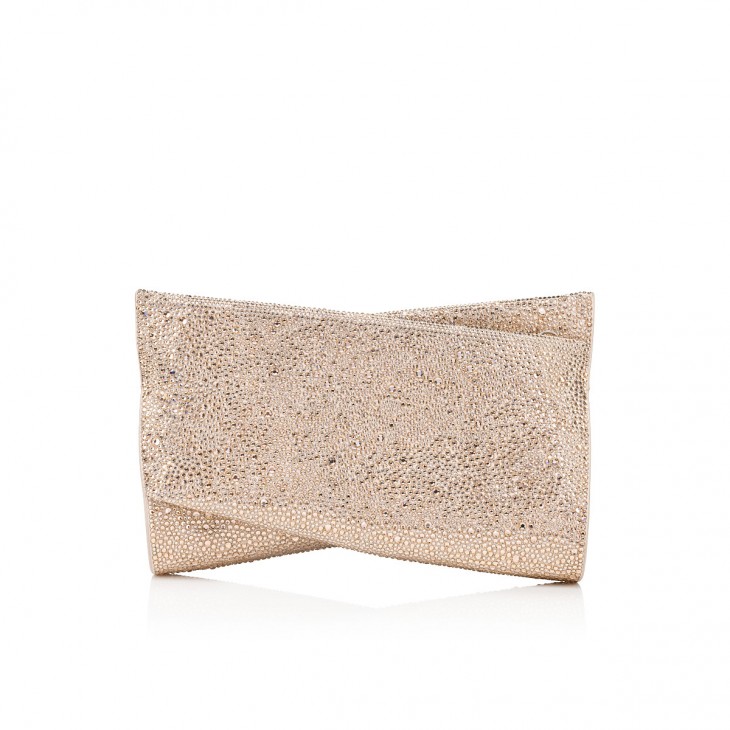 Loubitwist small - Clutch - Strass and suede - Leche - Christian 