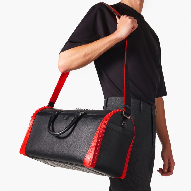 CHRISTIAN LOUBOUTIN: bag in rubberized fabric with all-over monogram - Black
