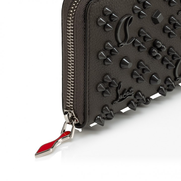 CHRISTIAN LOUBOUTIN: Panettone Spike wallet in grained leather - Black