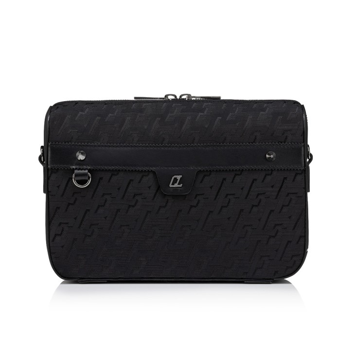 CHRISTIAN LOUBOUTIN: bag in rubberized fabric with all-over monogram - Black