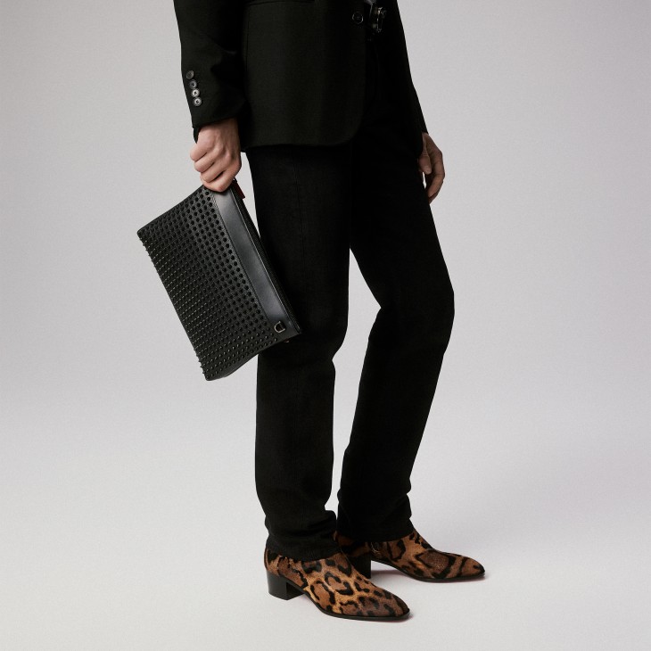 Funky - Pouch - Grained calf leather and spikes - Black
