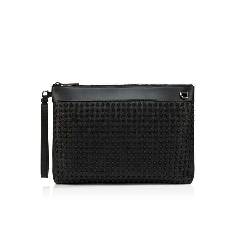 Christian Louboutin ブラック ケース Funky - Pouch - Grained calf leather and spikes - Black