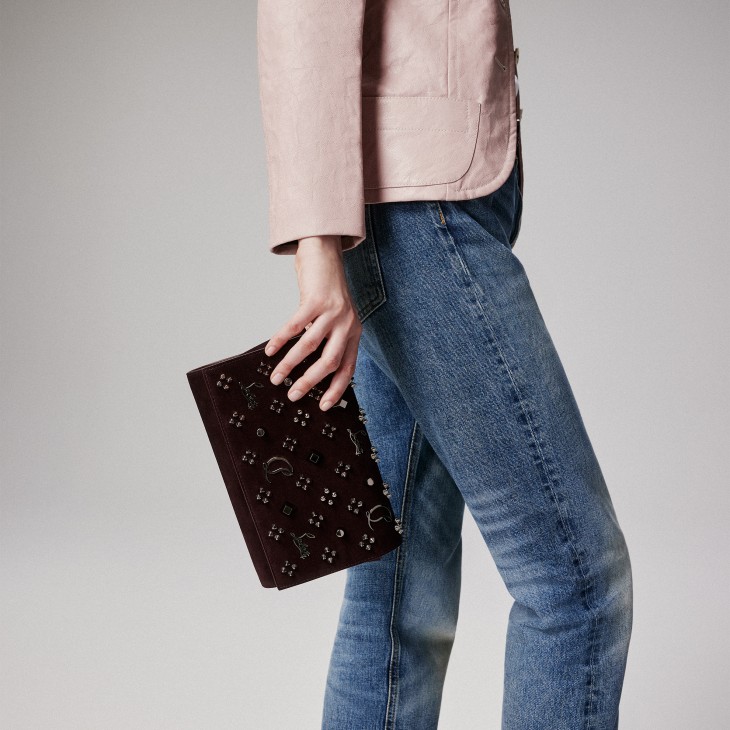 Paloma - Clutch - Reversed calf leather and spikes