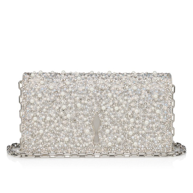 Christian Louboutinシルバーラメビジュー パーティーバッグ Bettina - Clutch - Suede, strass and pearls - Silver - Christian