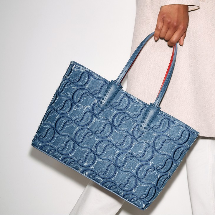 Cabata small Tote bag Denim Louboutin embroidered Blue Christian Louboutin United States