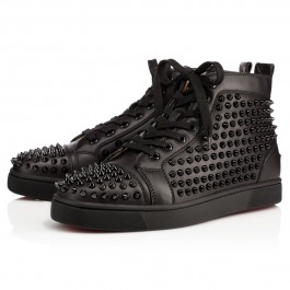 Louis - High-top sneakers - Calf leather and spikes - Black - Men ...