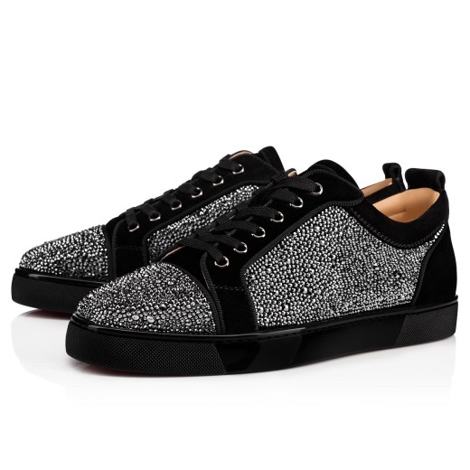 Christian Louboutin Black Glitter Canvas Rantulow Low Top Sneakers