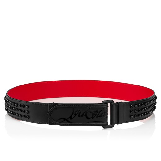Christian Louboutin 黒 赤 裏地 ベルト L字型バックル Loubi - Belt - Calf leather and spikes - Black - Christian