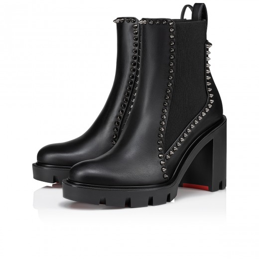Christian Louboutin Lamu 120 Lace Up Ankle Boots Booties Black Leather 38.5