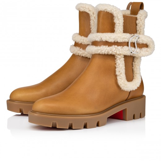 Christian Louboutin Cuoio Red Lug-Sole Shearling-Lined Chelsea Boots