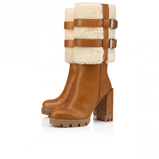 Christian Louboutin Cuoio Red Lug-Sole Shearling-Lined Chelsea Boots