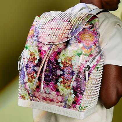 Explorafunk - Backpack - Calf leather Blooming print and spikes - Multicolor